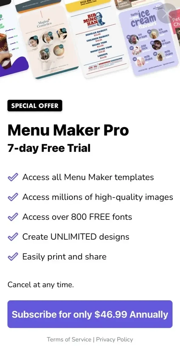 Price List paywall screen
