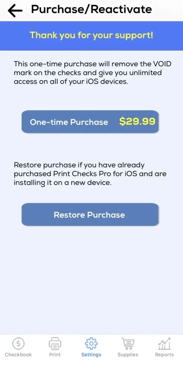 Print Checks Pro paywall screen