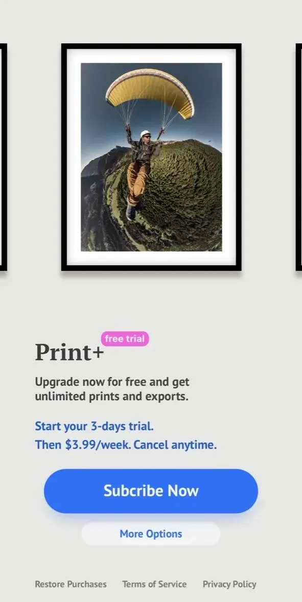 Print paywall screen