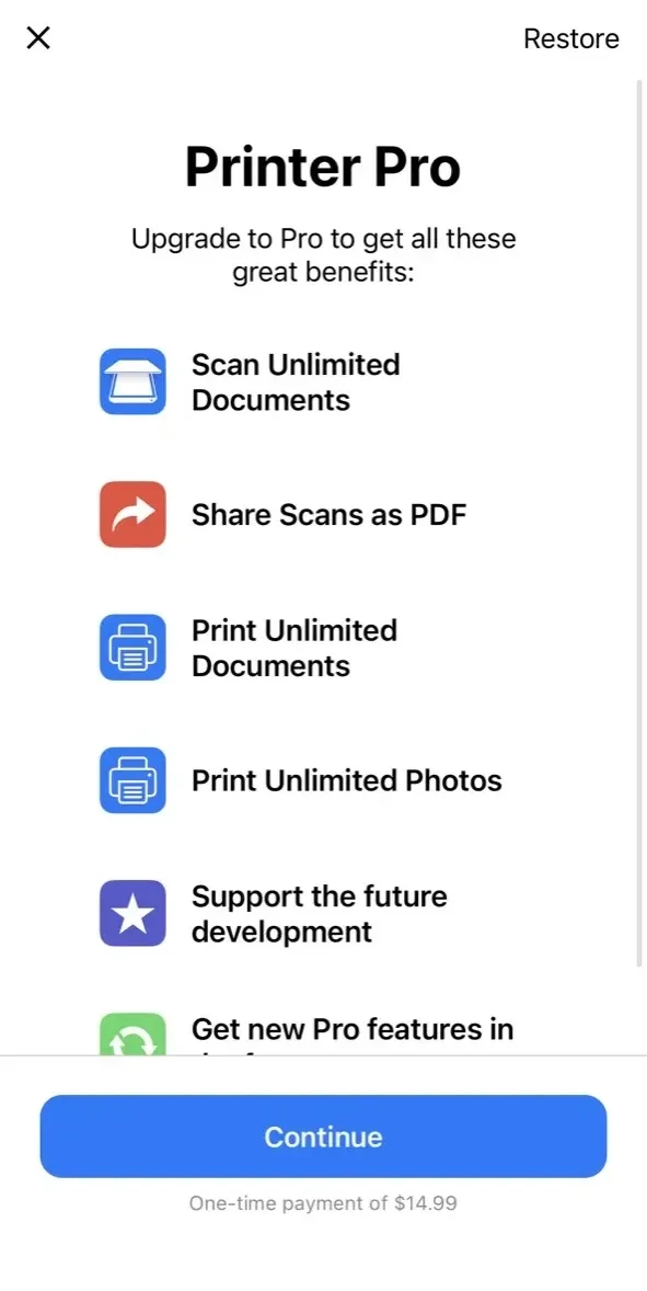 Printer App paywall screen