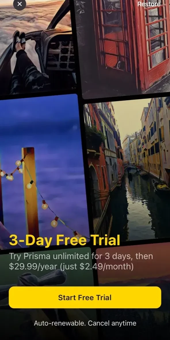 Prisma paywall screen