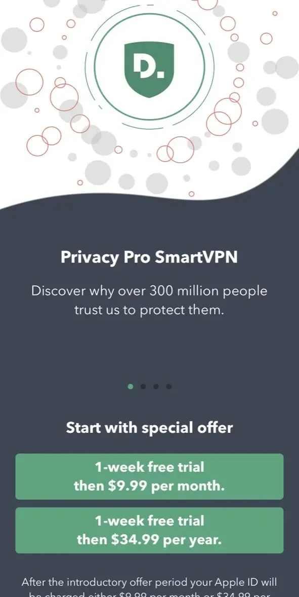PrivacyPro SmartVPN paywall screen