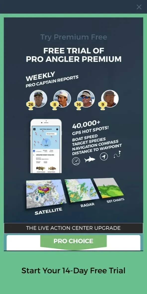 Pro Angler paywall screen