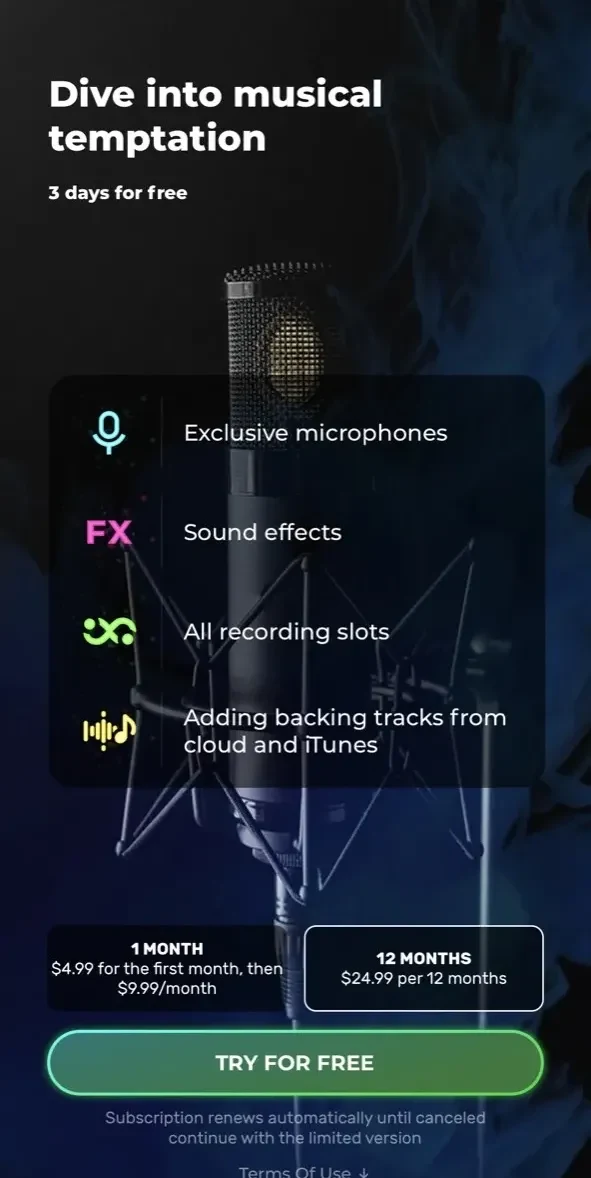 Pro Microphone paywall screen