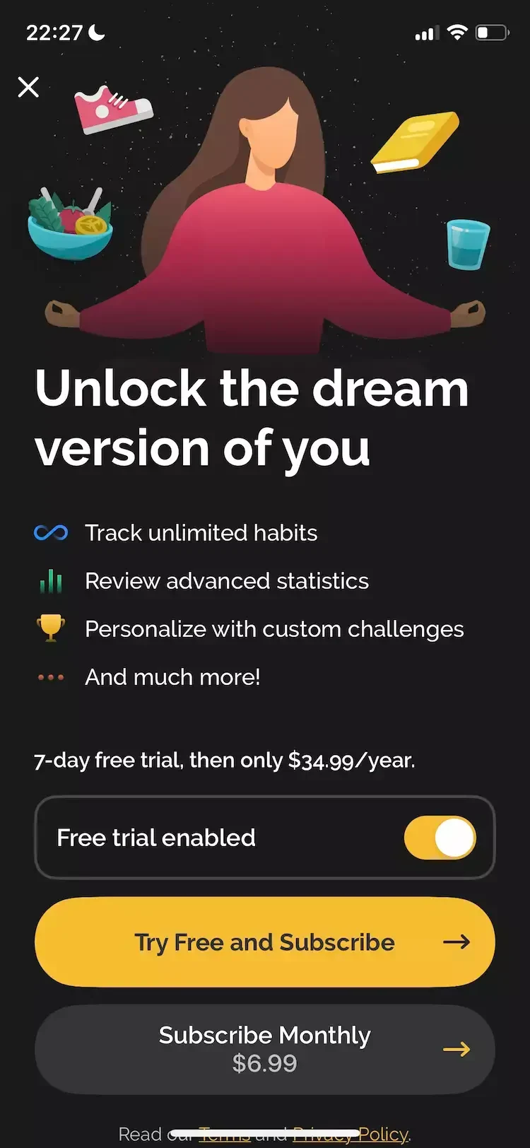 Productive paywall screen