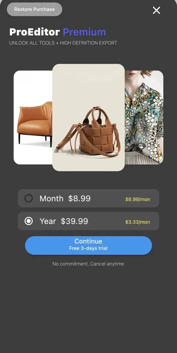 ProEditor paywall screen