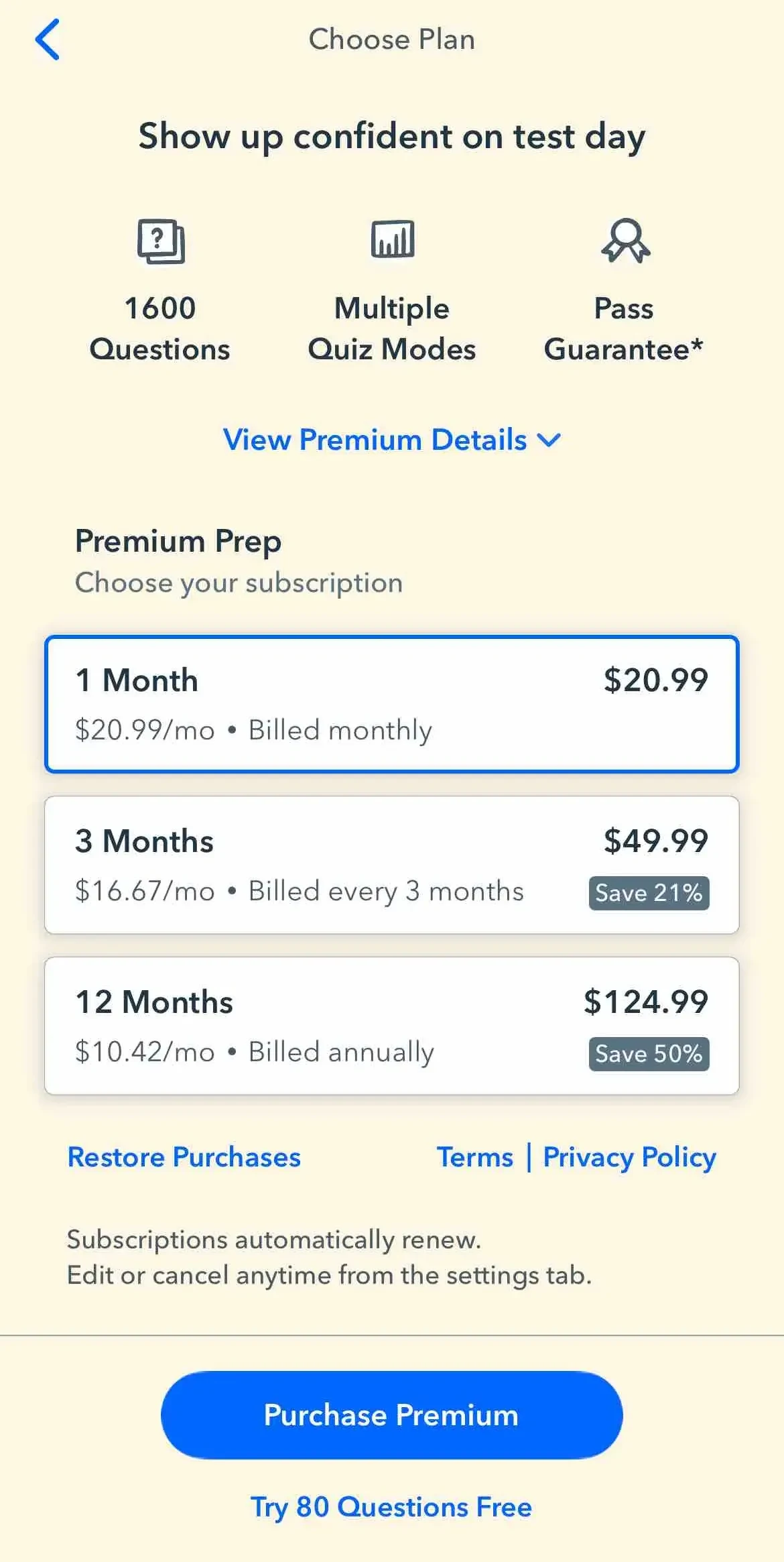 Professional Pocket Prep paywall screen