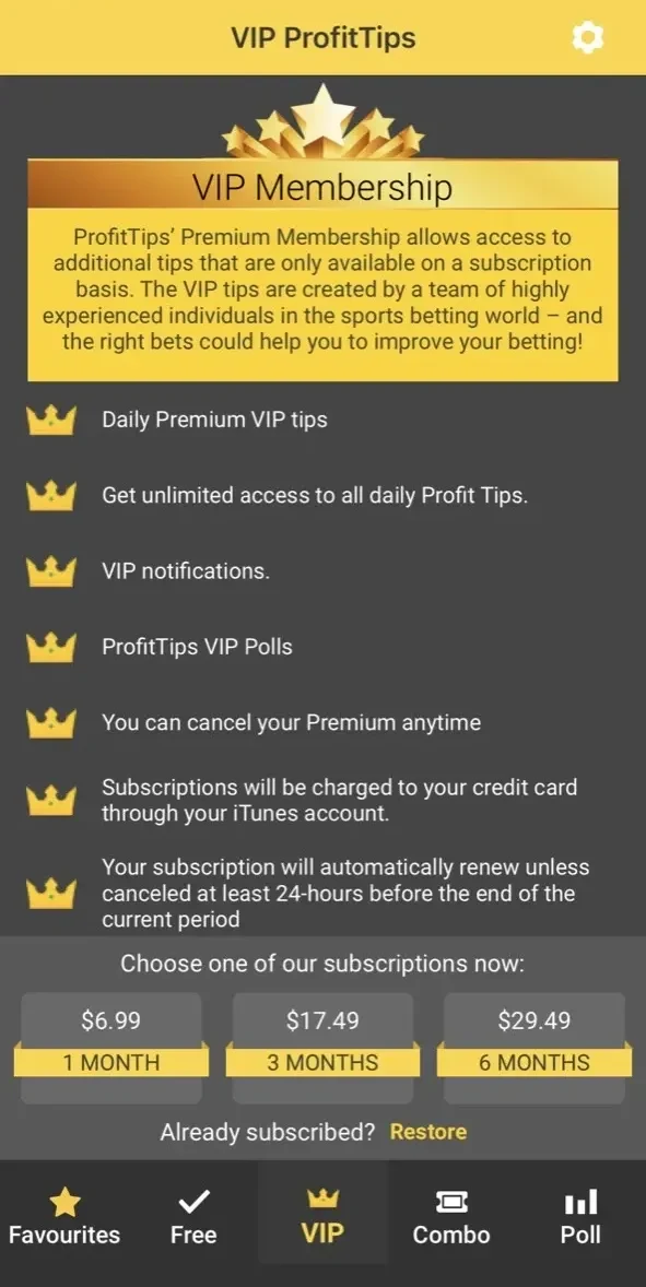 ProfitTips paywall screen