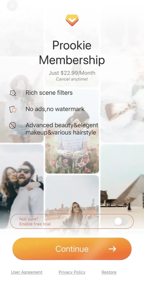Prookie paywall screen