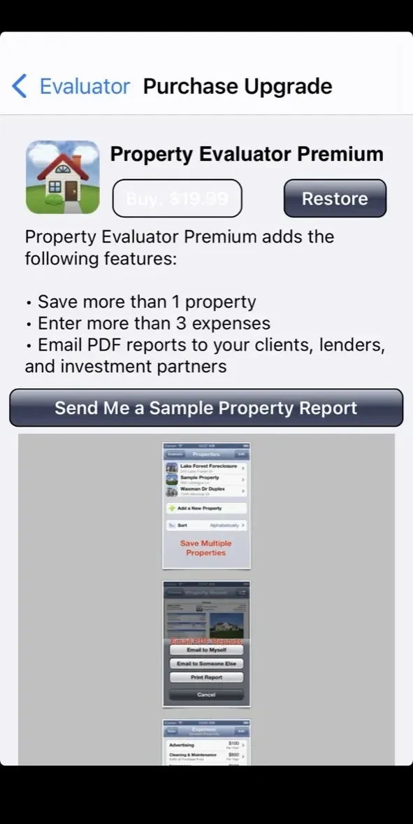 Property Evaluator paywall screen