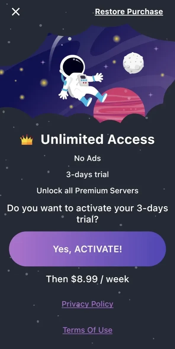 ProtectIO VPN paywall screen