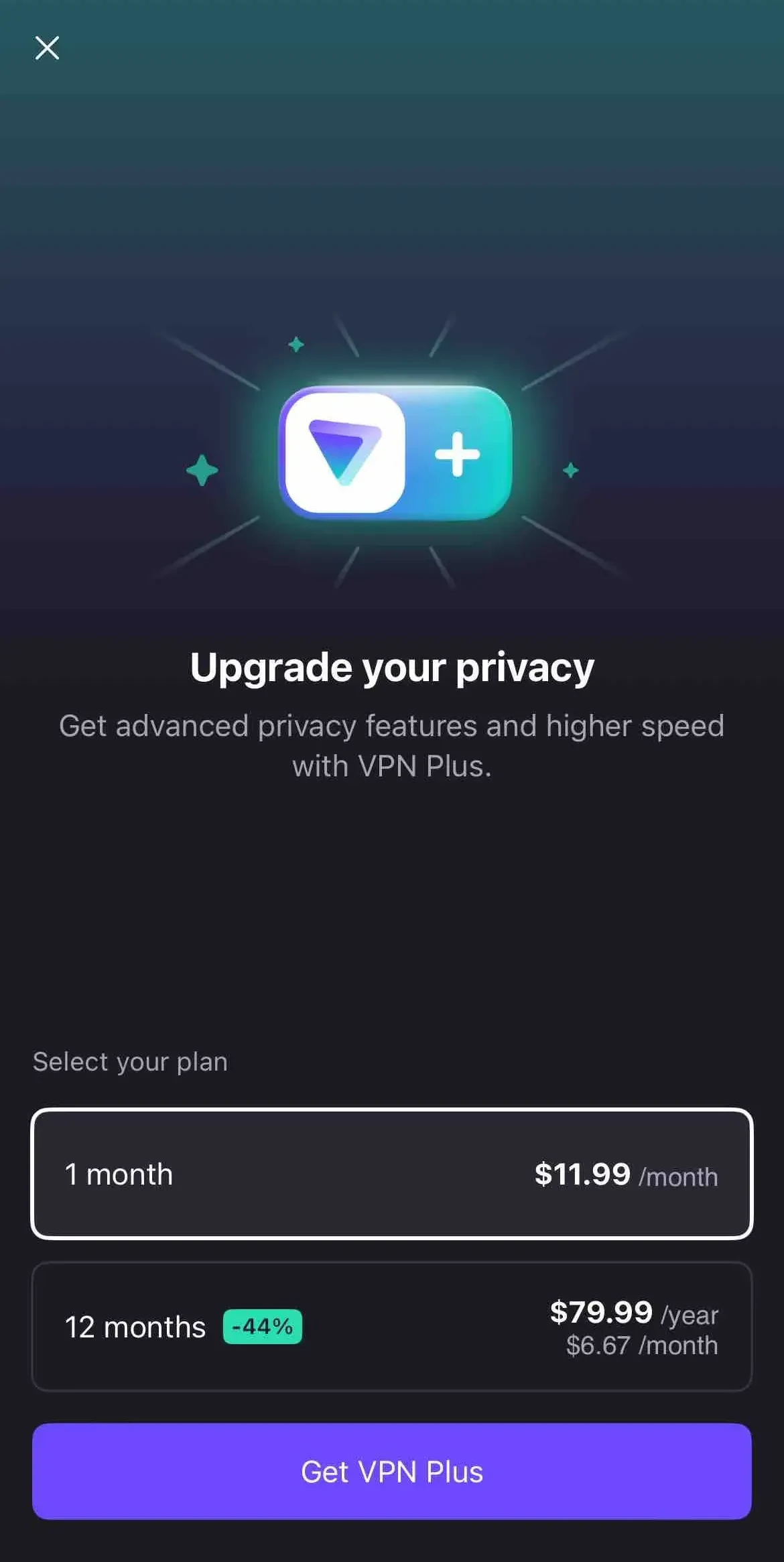 Proton VPN paywall screen