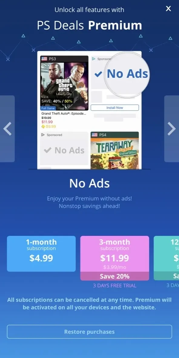 PS Deals paywall screen