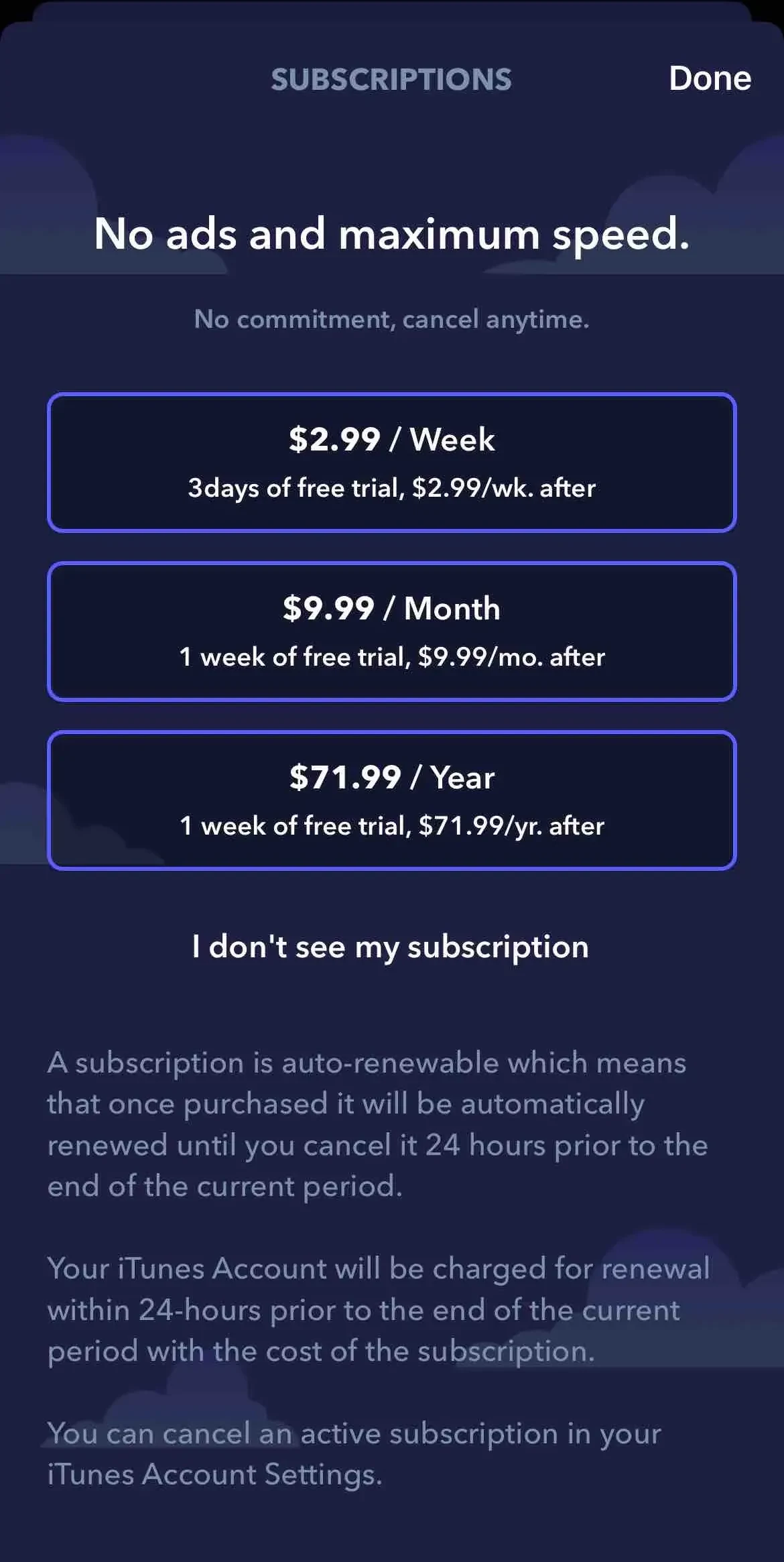 Psiphon paywall screen