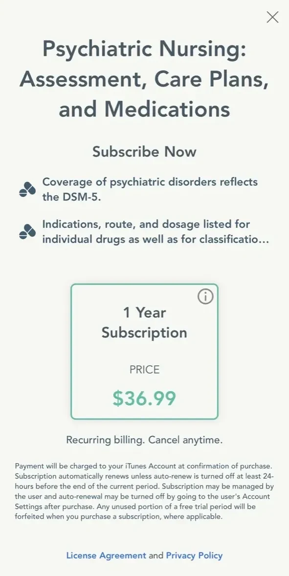 Psychiatric Nursing paywall screen