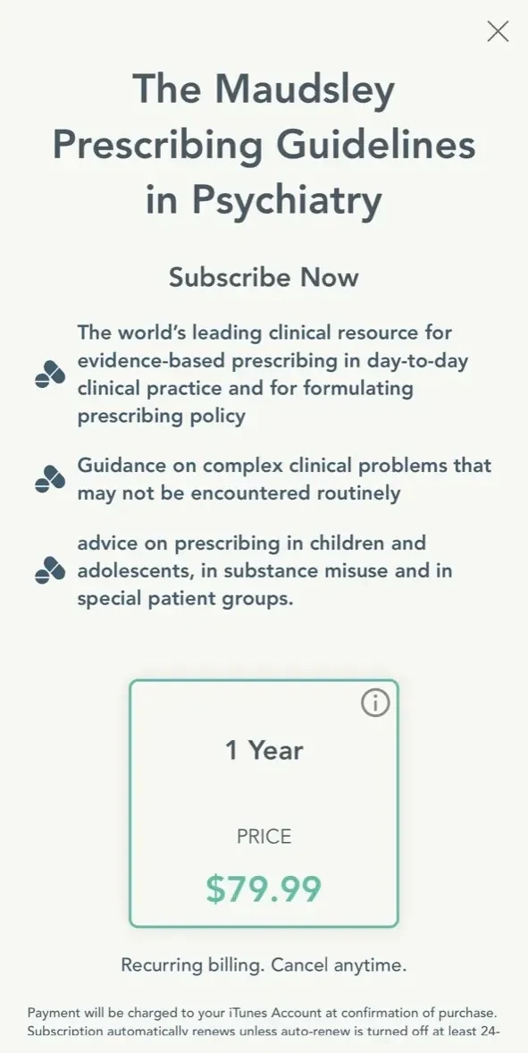 Maudsley Prescribing Guideline paywall screen