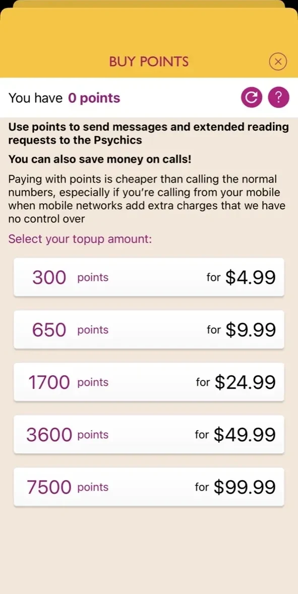 Psychics Live Horoscopes Tarot paywall screen