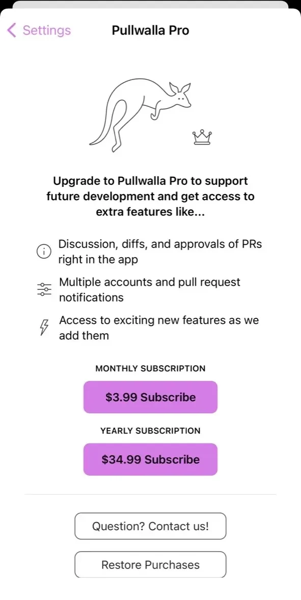 Pullwalla paywall screen