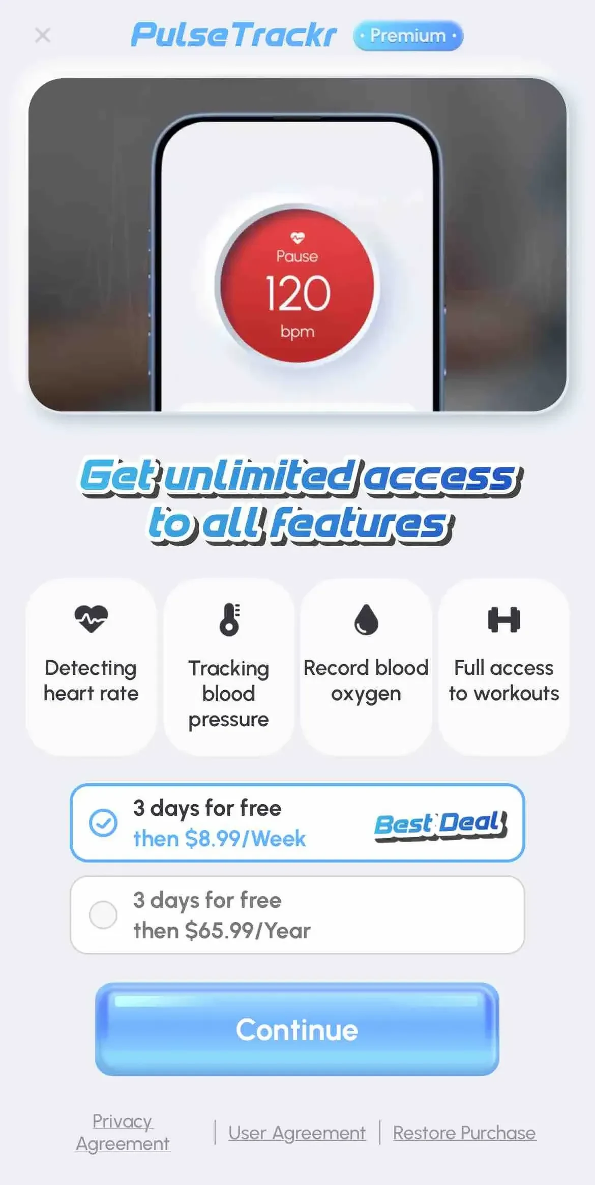 PulseTrackr paywall screen