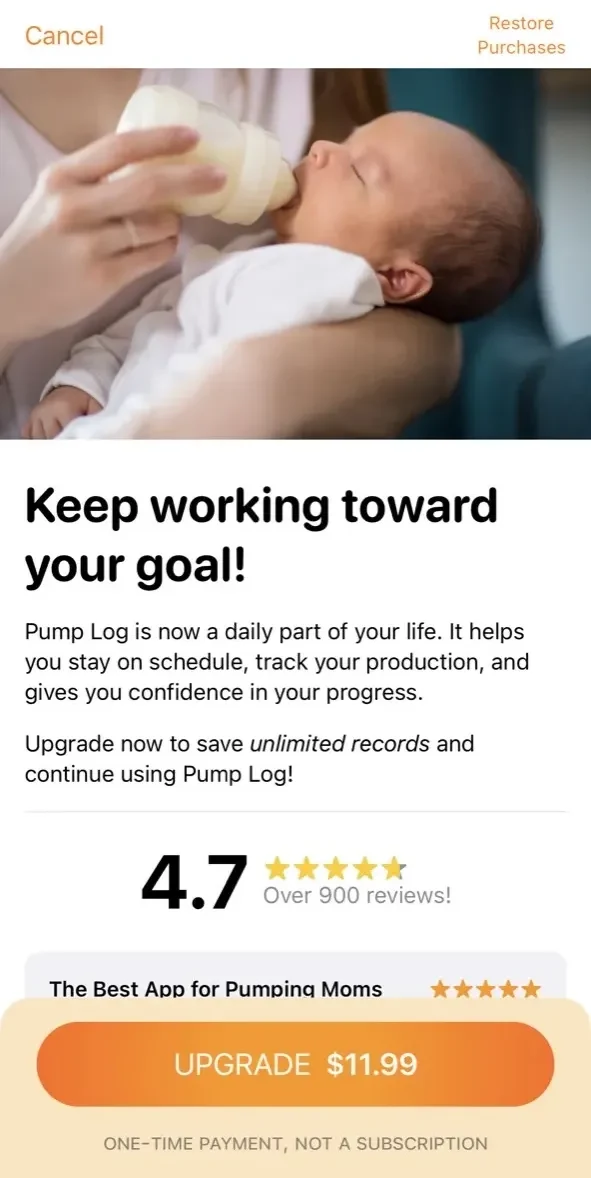 Pump Log® paywall screen
