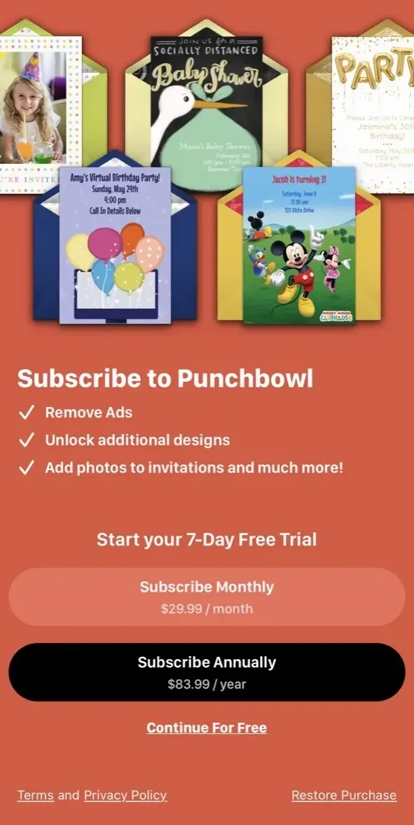 Punchbowl paywall screen