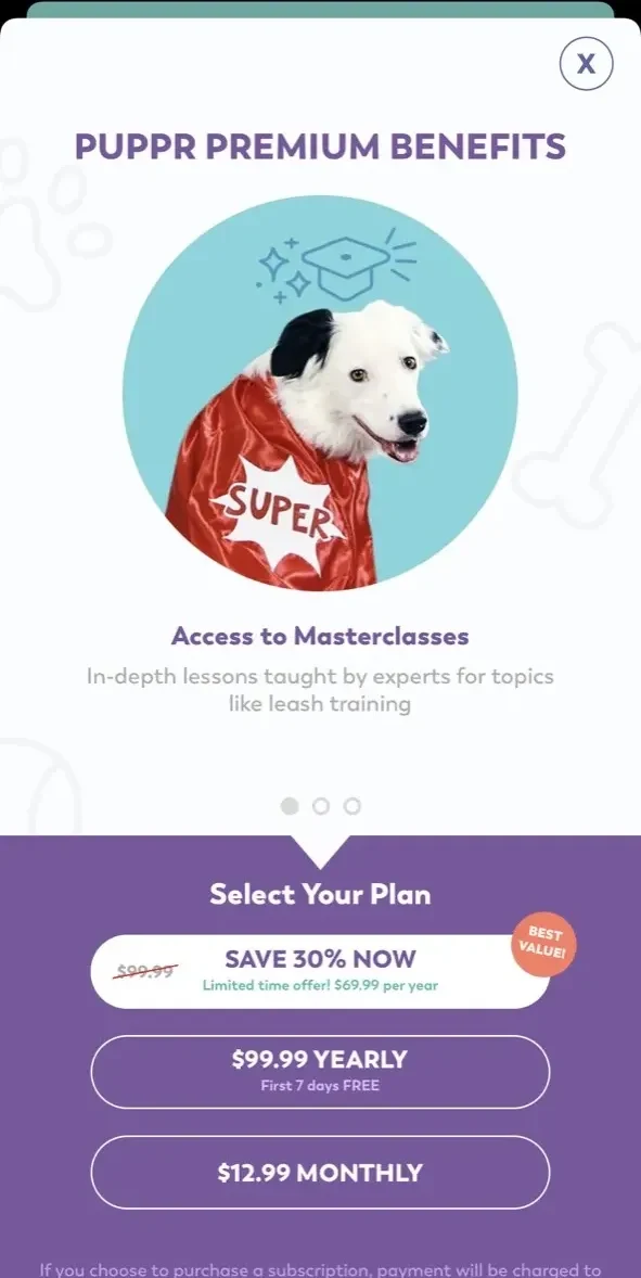 Puppr paywall screen