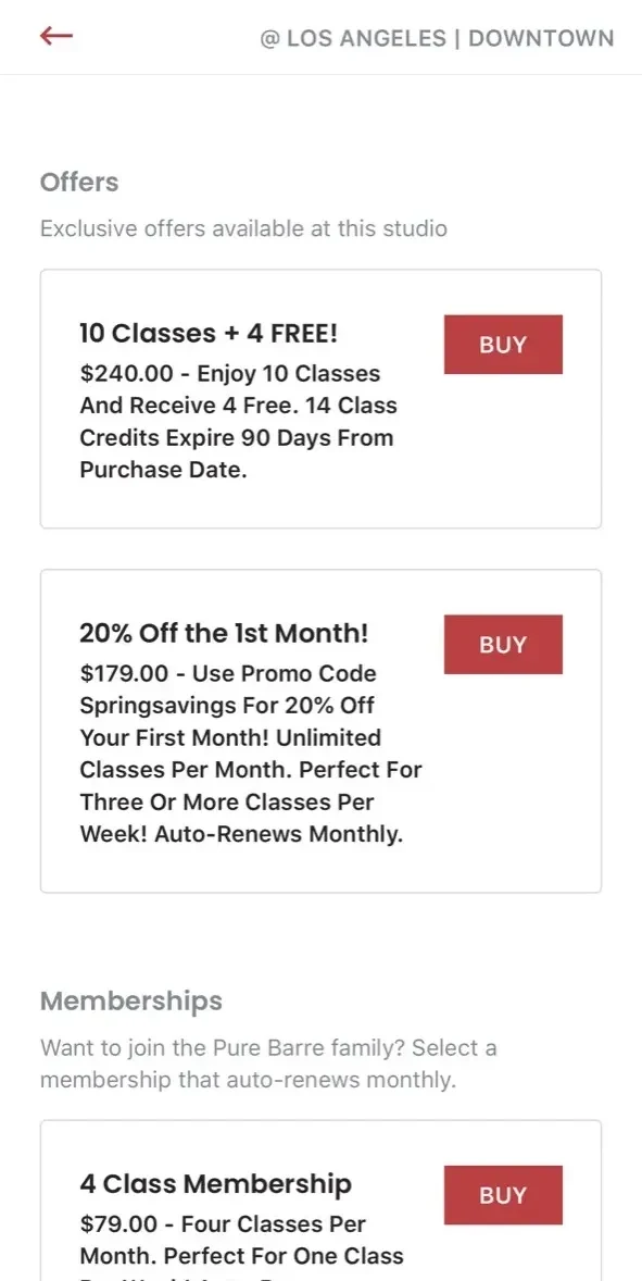 Pure Barre paywall screen