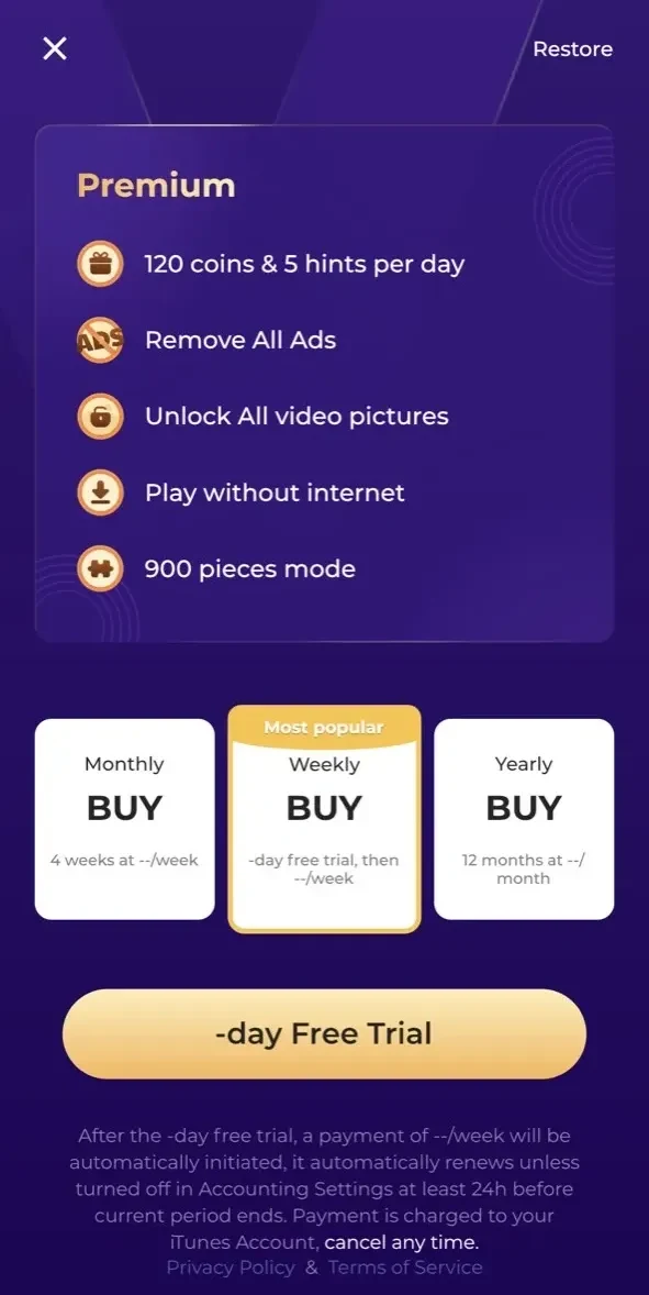 Puzzle Games paywall screen