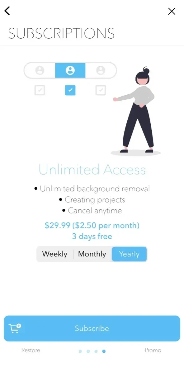 PxlCut paywall screen