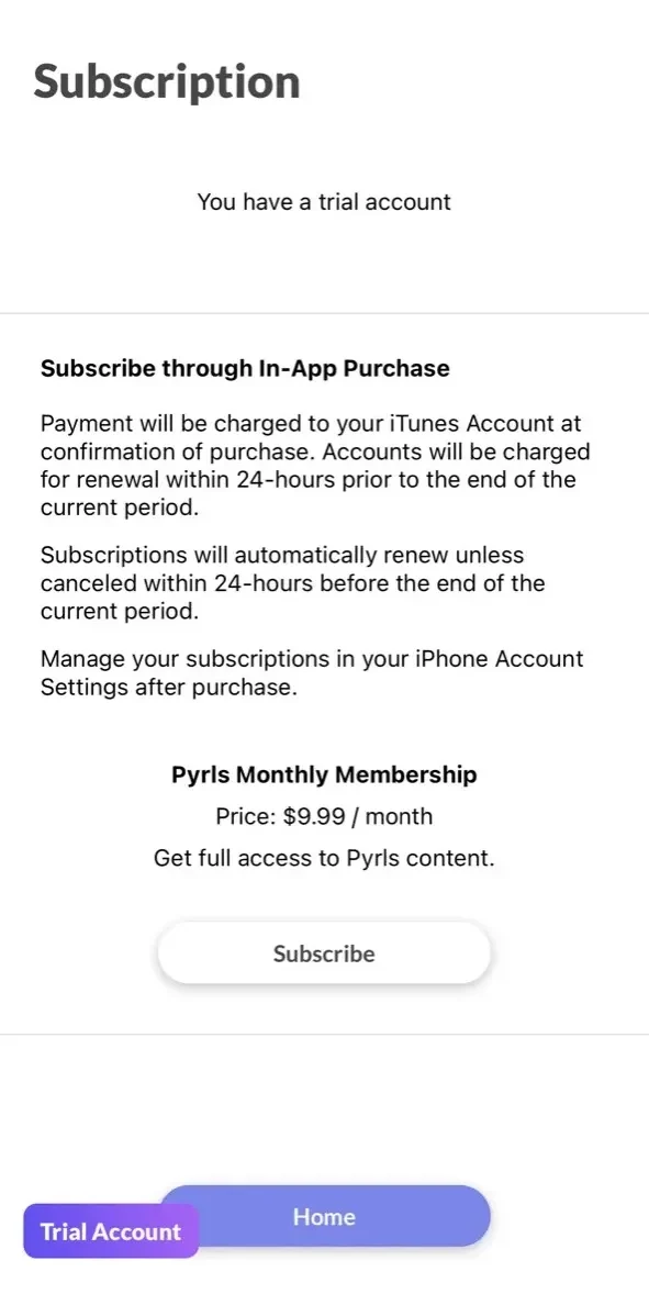 Pyrls paywall screen