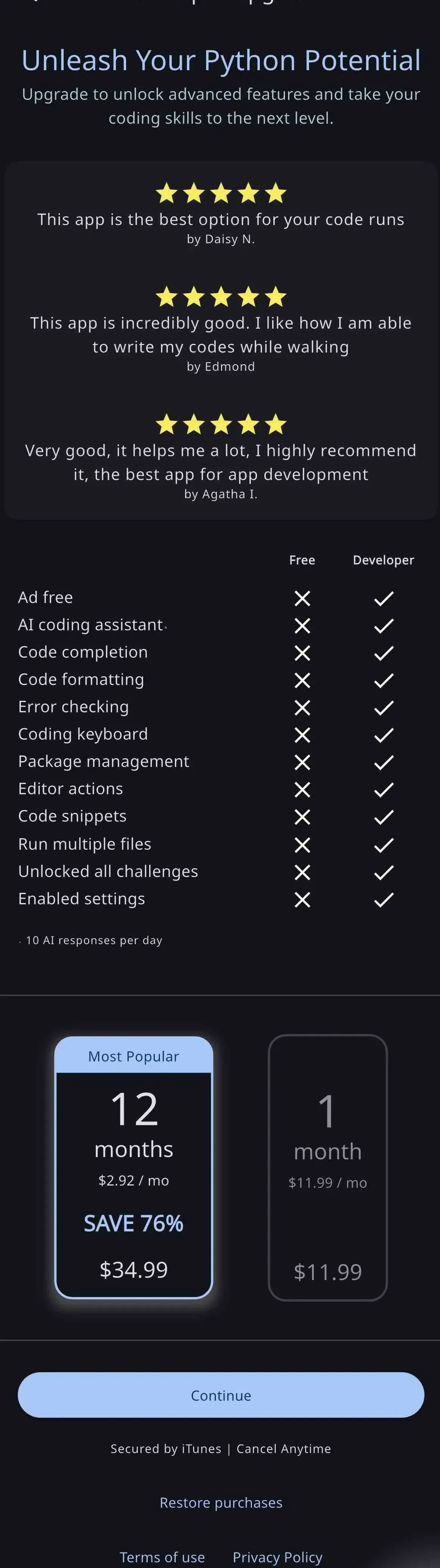 Python Code paywall screen