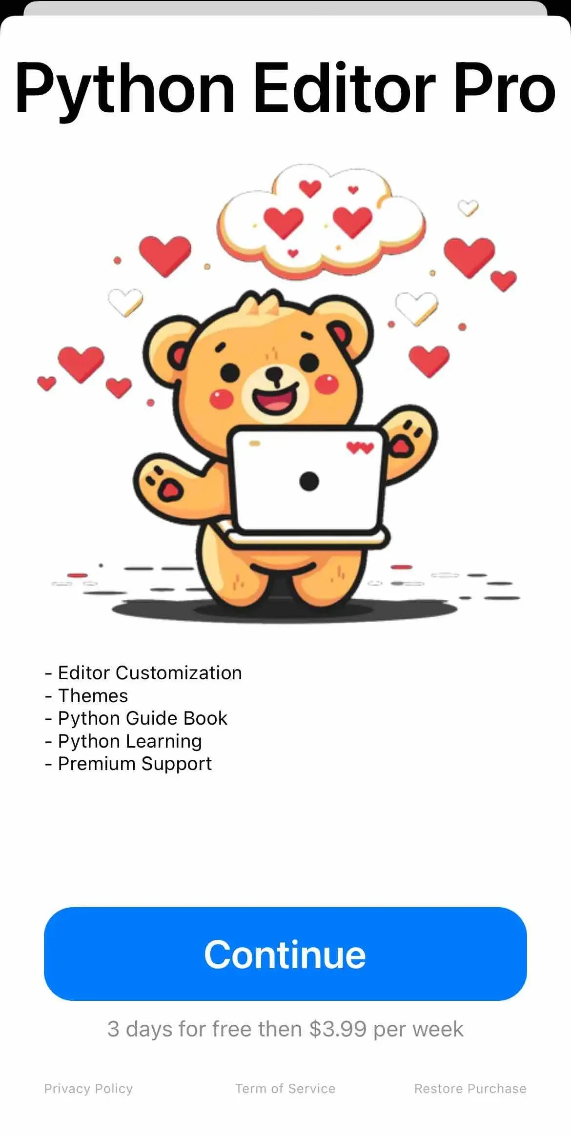 Python Editor App paywall screen