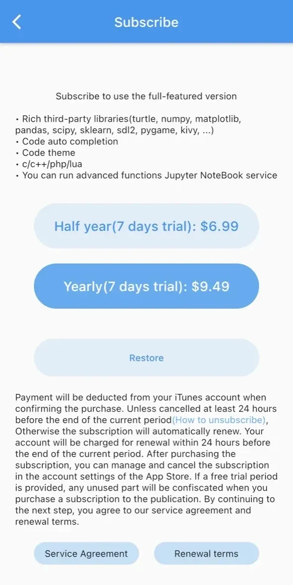 Python3IDE paywall screen