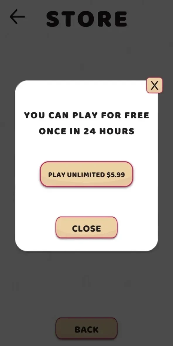 Q-Less Crossword Solitaire paywall screen