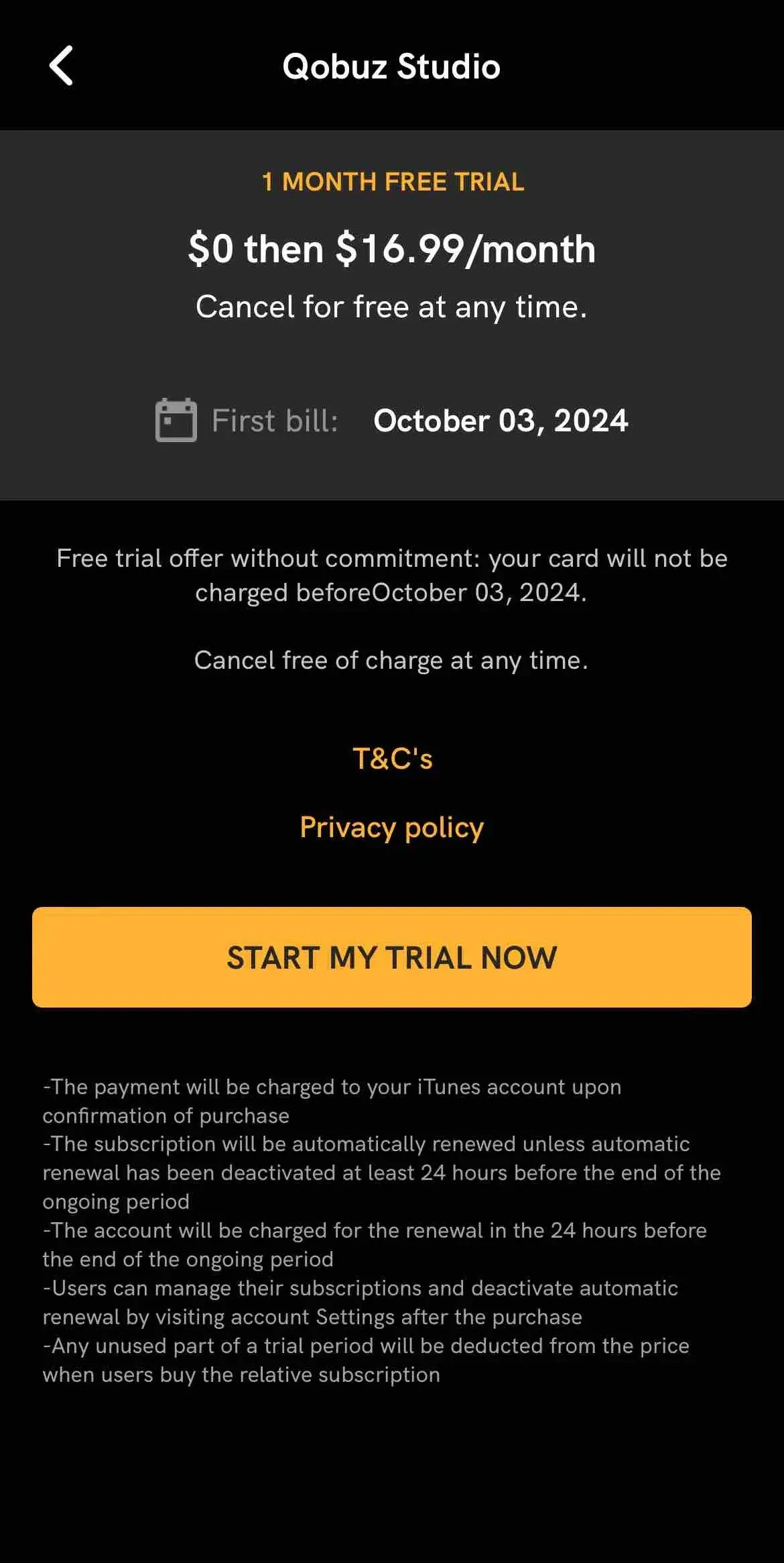 Qobuz paywall screen