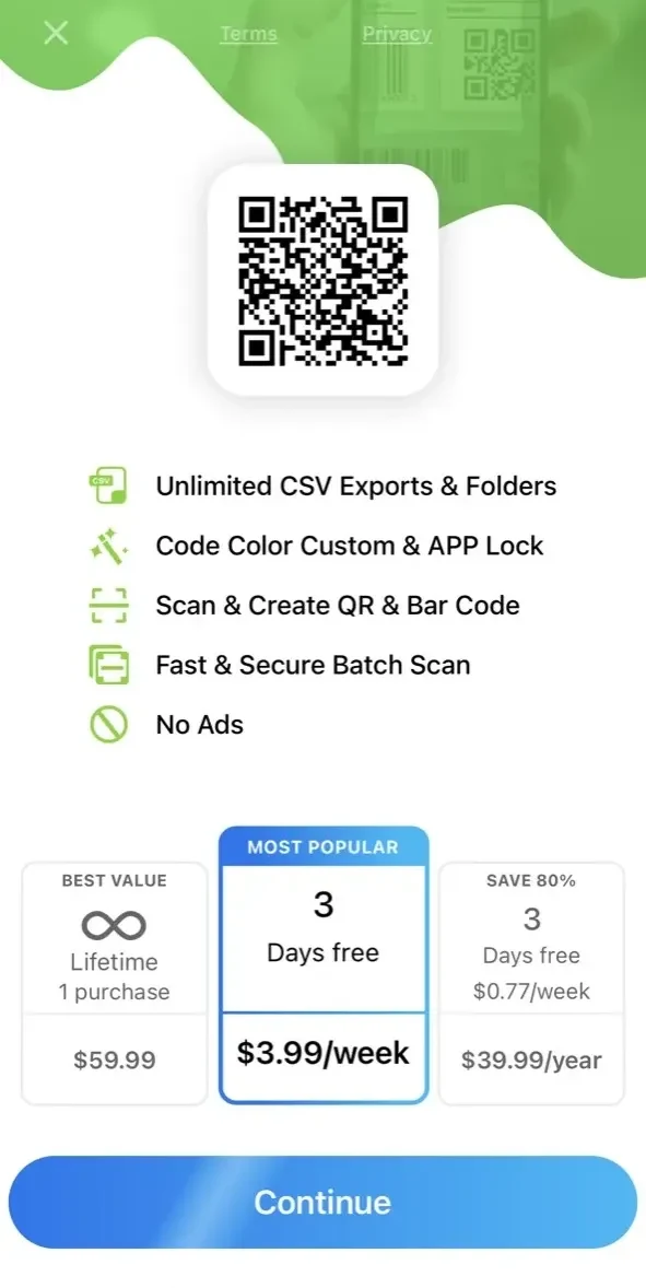 QR paywall screen