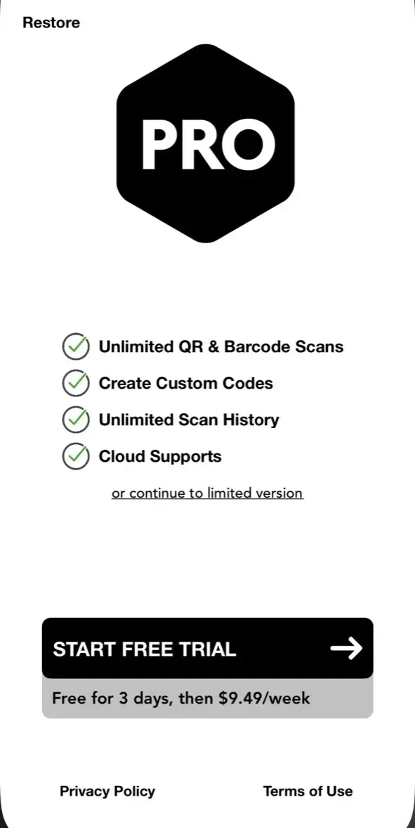QR-Code Scan paywall screen