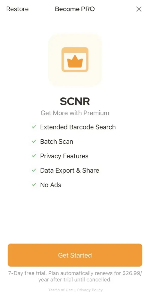 QR Reader paywall screen