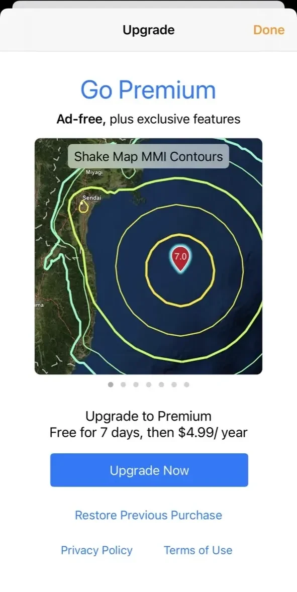 QuakeFeed Earthquake Tracker paywall screen