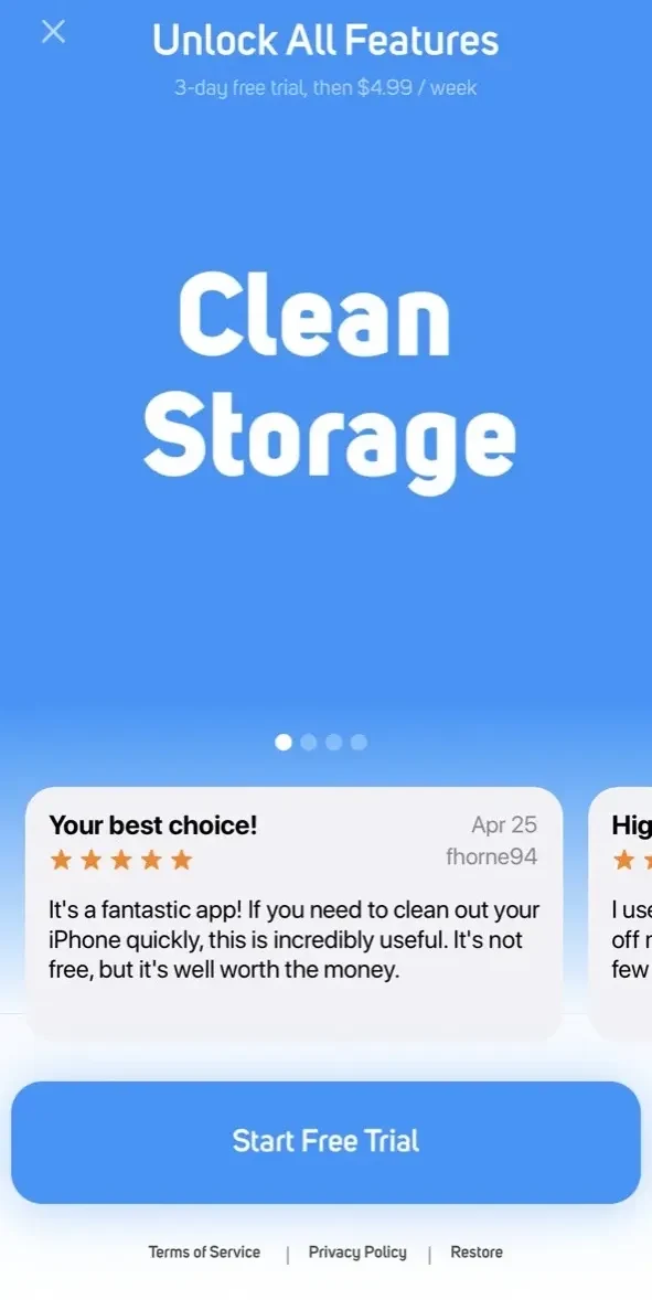Quick Cleaner paywall screen