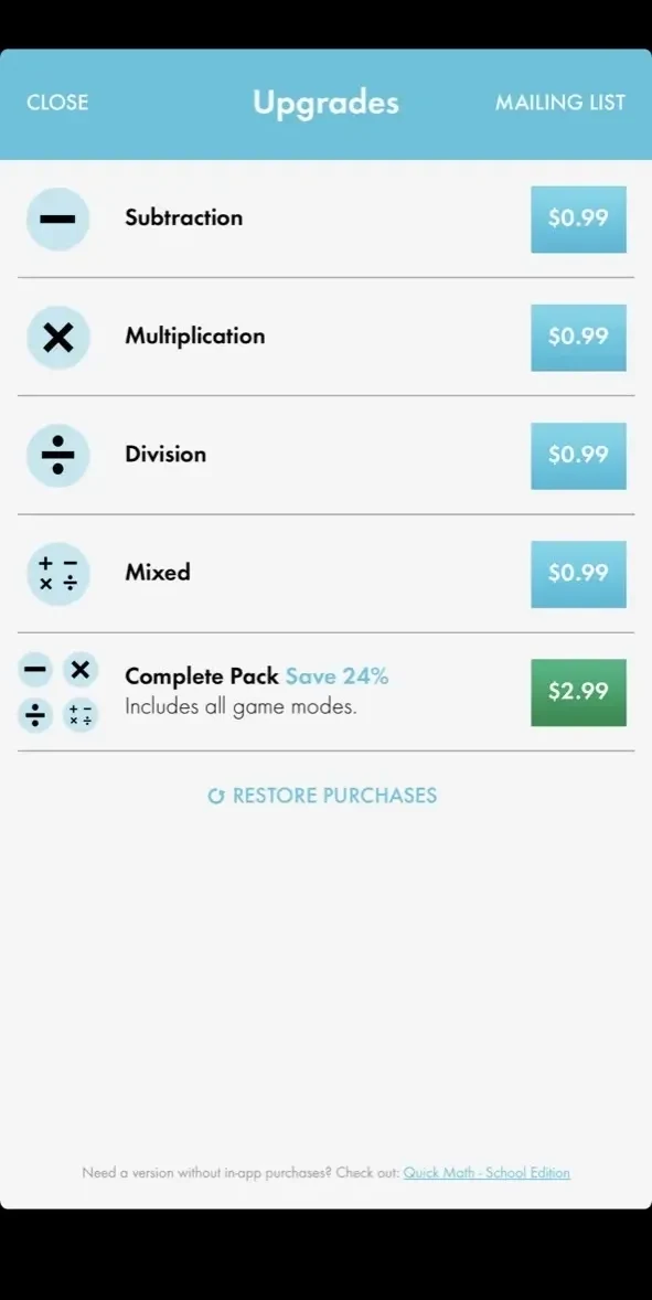 Quick Math paywall screen