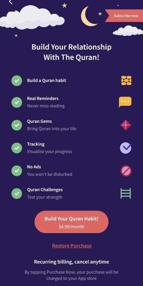Quranly paywall screen
