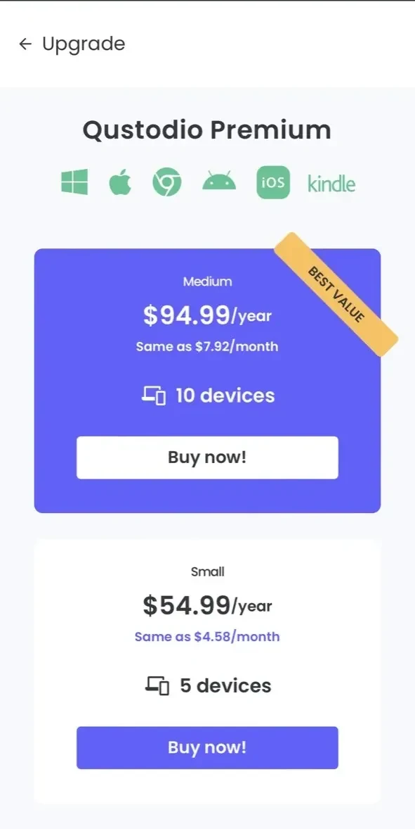 Qustodio Parental Control App paywall screen