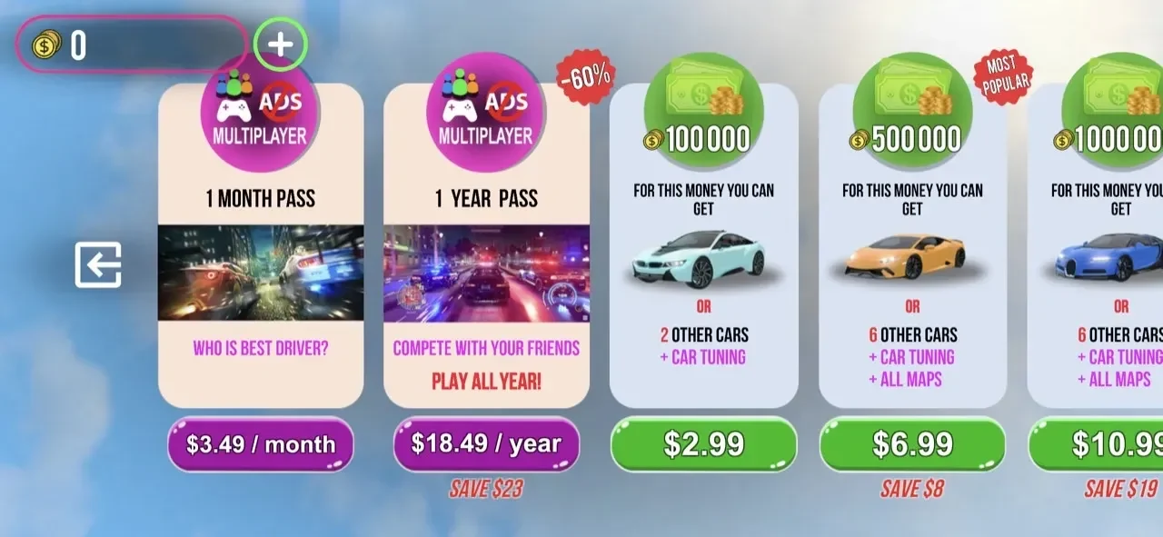 Racing in Car 2021 paywall screen