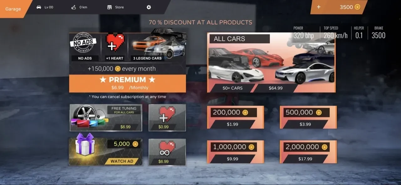 Racing in Car 2022 Multiplayer paywall screen