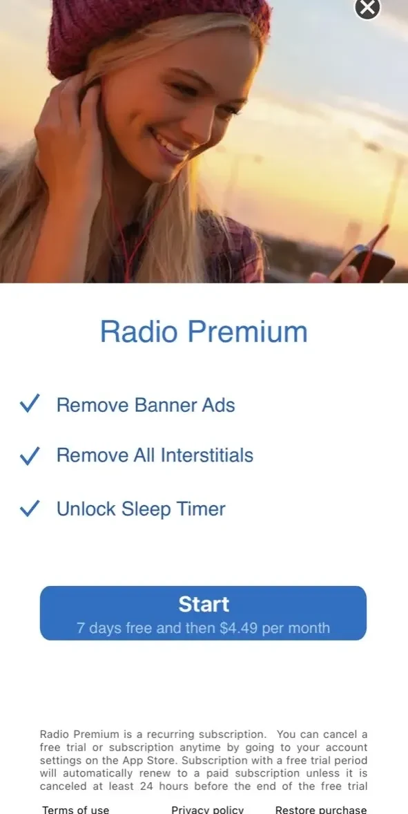Radio FM & AM paywall screen