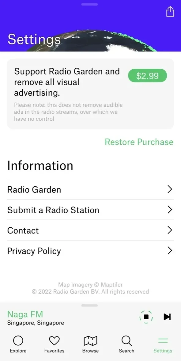 Radio Garden Live paywall screen