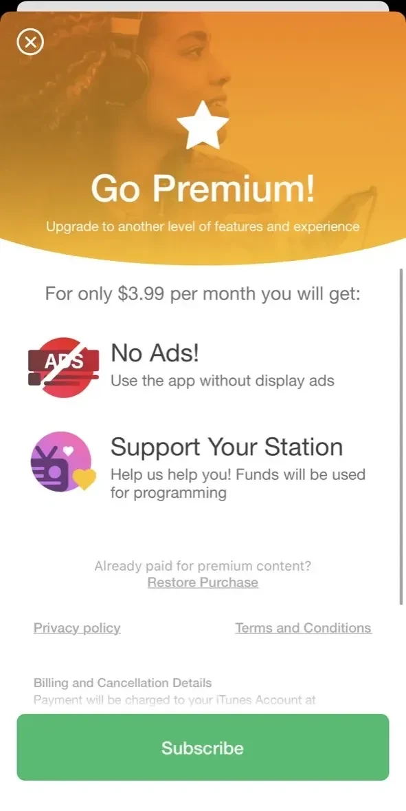 Radio Hamrah paywall screen