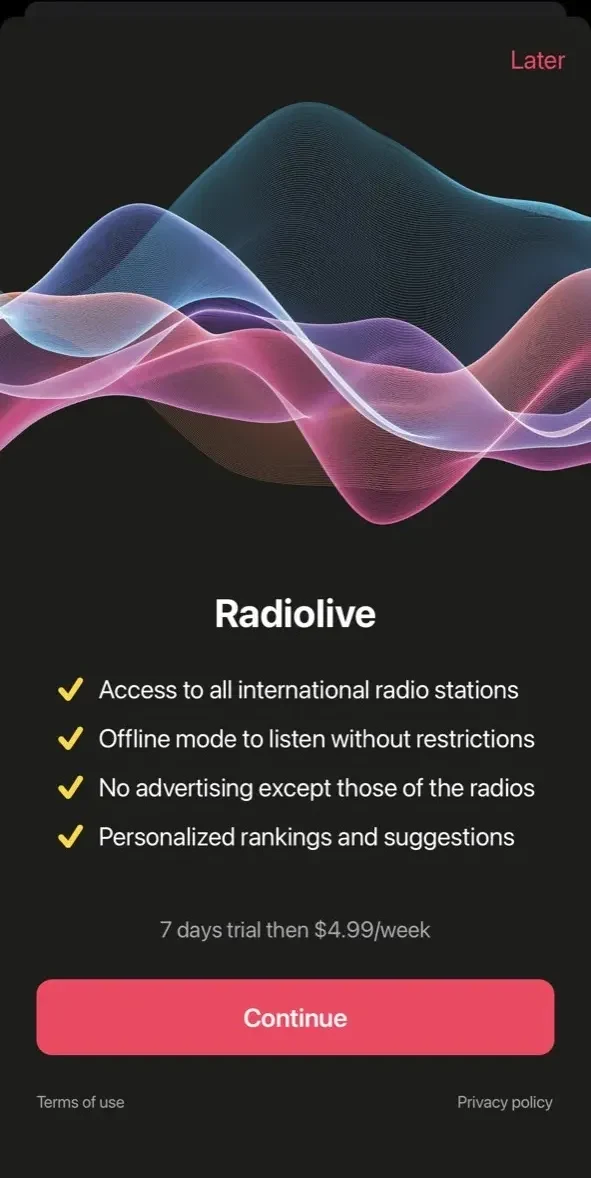 Radiolive paywall screen