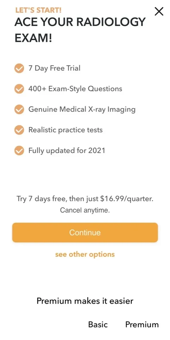 Radiology Board Review 2024 paywall screen
